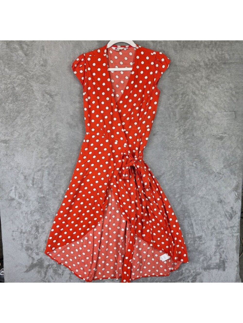Boden Dress Womens 2P Orange Polka Dot V Neck Short Sleeve Wrap Hi-Low Belted